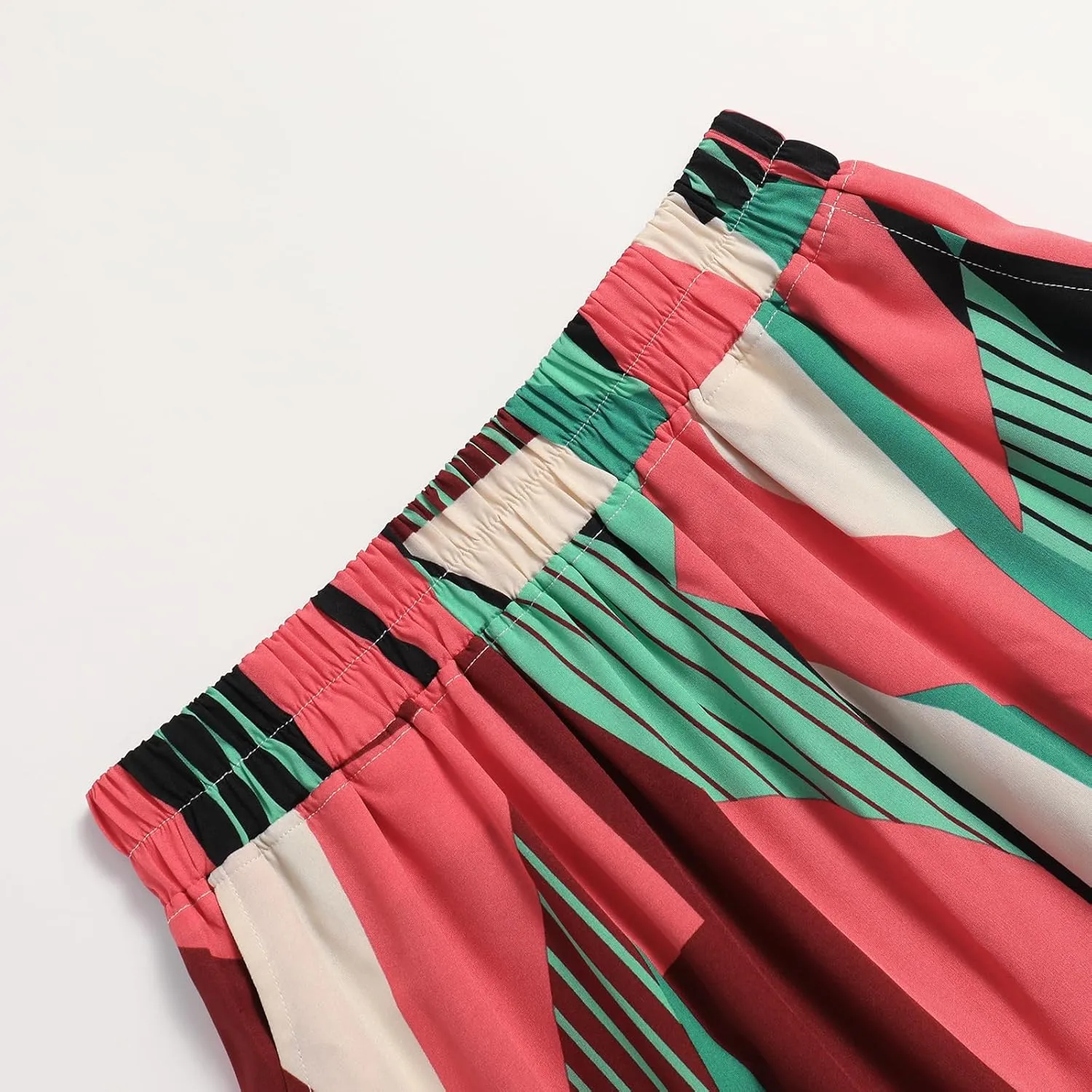 Ladies' Elastic Waist Printed Skirt with Pockets in Spring Summer and Autumn