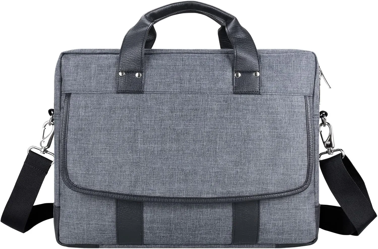 Laptop Briefcase Bag Water Resistant Shoulder Messenger Bag with Dual Compartments, Leather Handles, Strap, Front Pocket