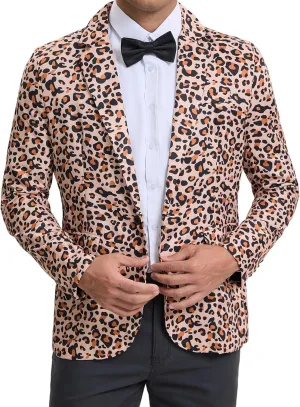 Lars Amadeus Animal Printed Blazer for Men's Vintage Slim Fit One Button Party Sports Coats