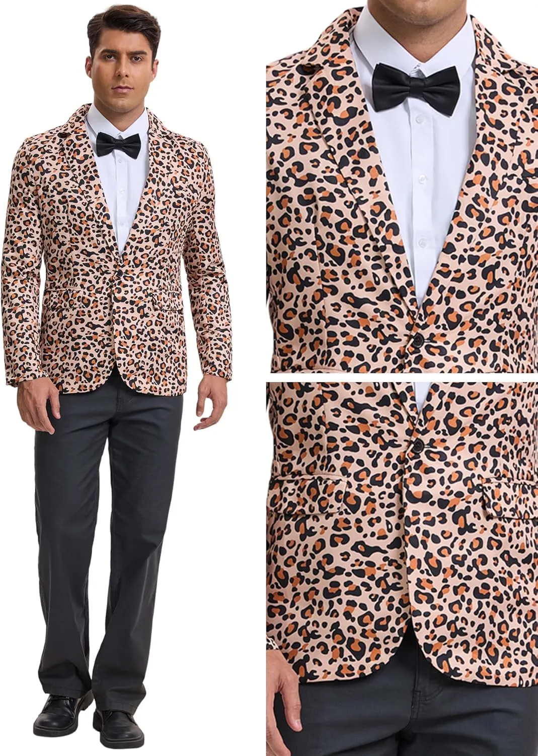 Lars Amadeus Animal Printed Blazer for Men's Vintage Slim Fit One Button Party Sports Coats