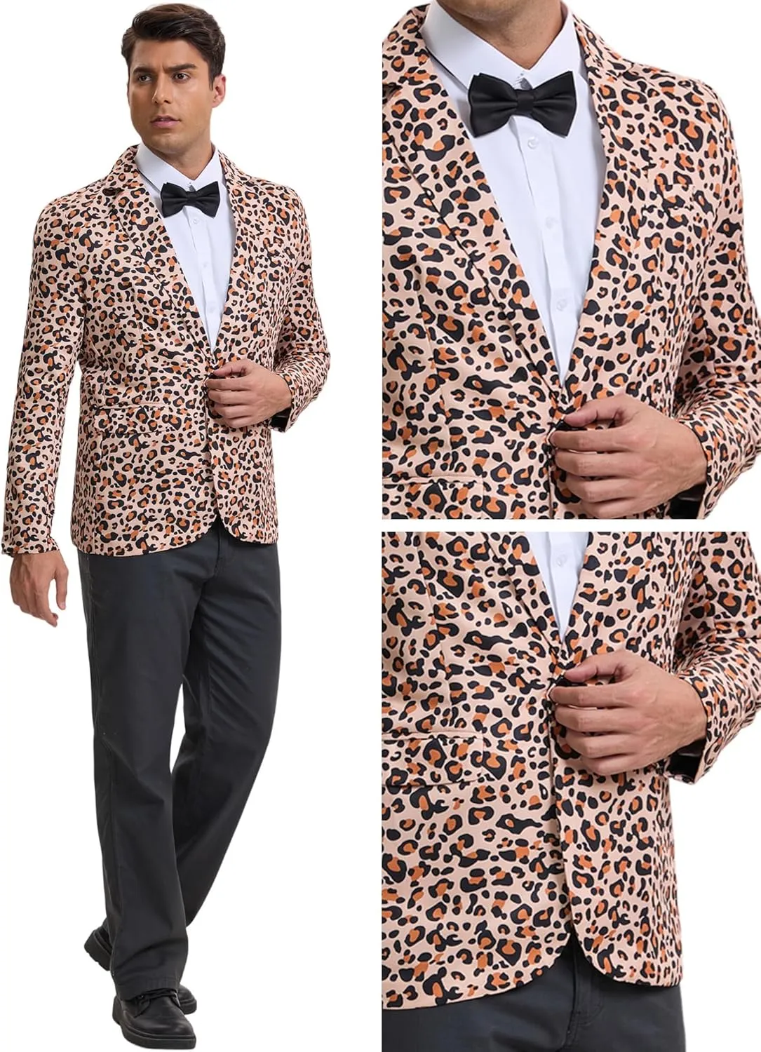 Lars Amadeus Animal Printed Blazer for Men's Vintage Slim Fit One Button Party Sports Coats