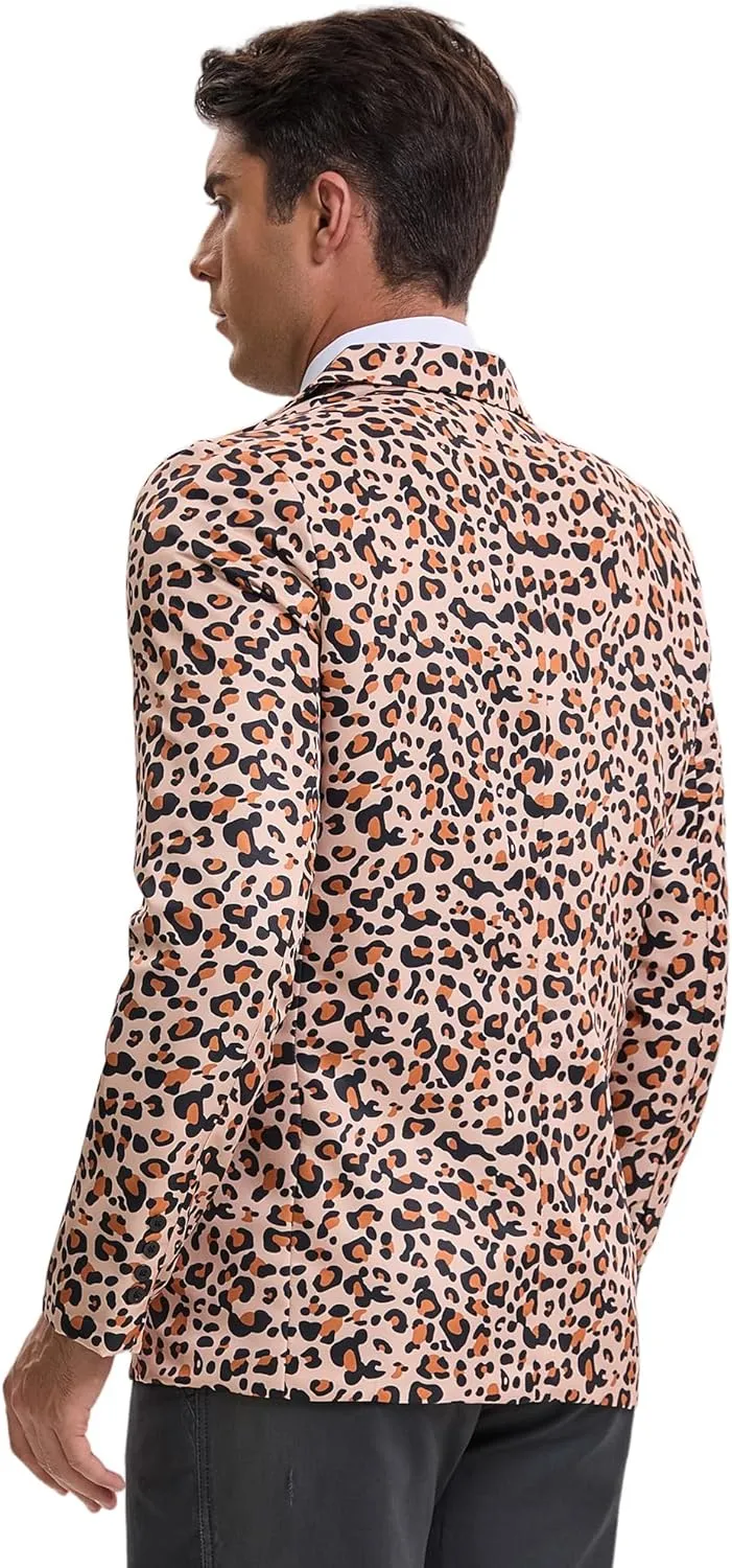 Lars Amadeus Animal Printed Blazer for Men's Vintage Slim Fit One Button Party Sports Coats