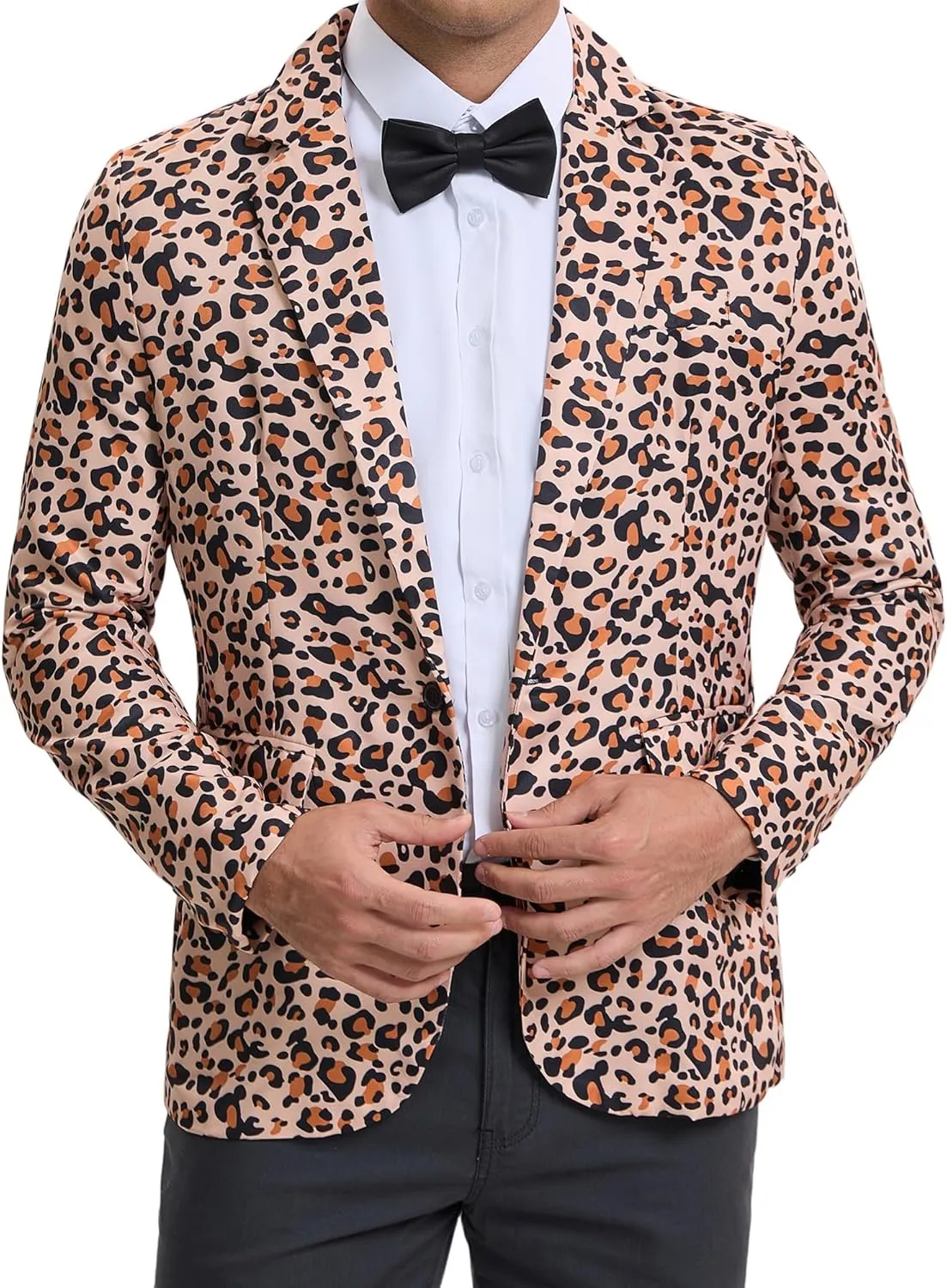Lars Amadeus Animal Printed Blazer for Men's Vintage Slim Fit One Button Party Sports Coats