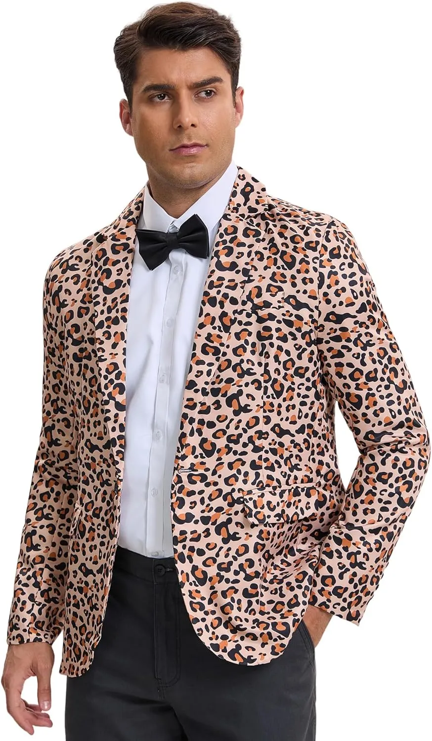 Lars Amadeus Animal Printed Blazer for Men's Vintage Slim Fit One Button Party Sports Coats