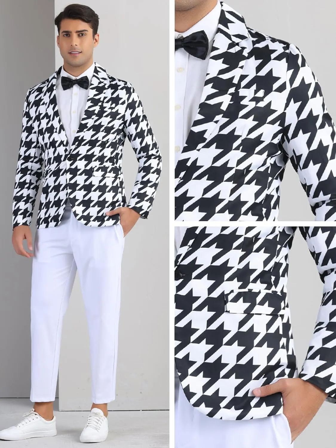 Lars Amadeus Houndstooth Pattern Blazers for Men's Prom Plaid Suit Jacket Business Sport Coats