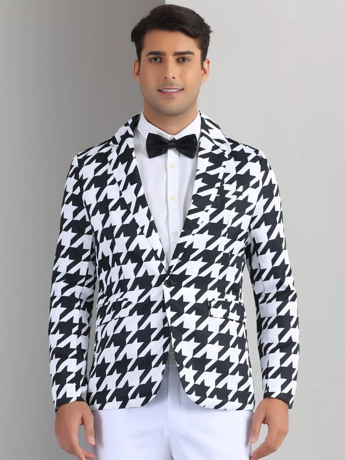 Lars Amadeus Houndstooth Pattern Blazers for Men's Prom Plaid Suit Jacket Business Sport Coats
