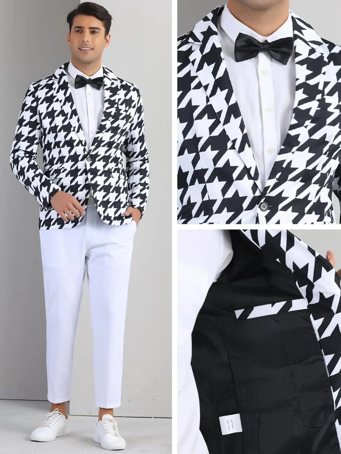 Lars Amadeus Houndstooth Pattern Blazers for Men's Prom Plaid Suit Jacket Business Sport Coats