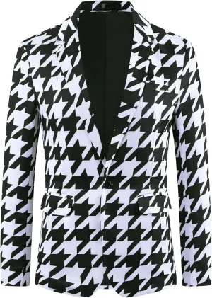 Lars Amadeus Houndstooth Pattern Blazers for Men's Prom Plaid Suit Jacket Business Sport Coats