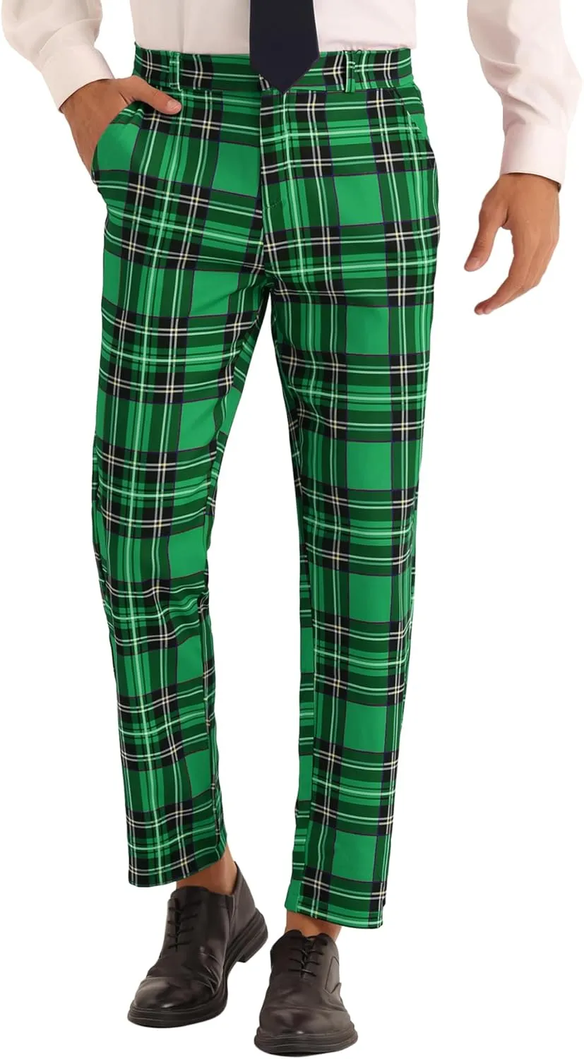 Lars Amadeus Plaid Dress Pants for Men's Slim Fit Straight Leg Formal Tartan Pattern Pants