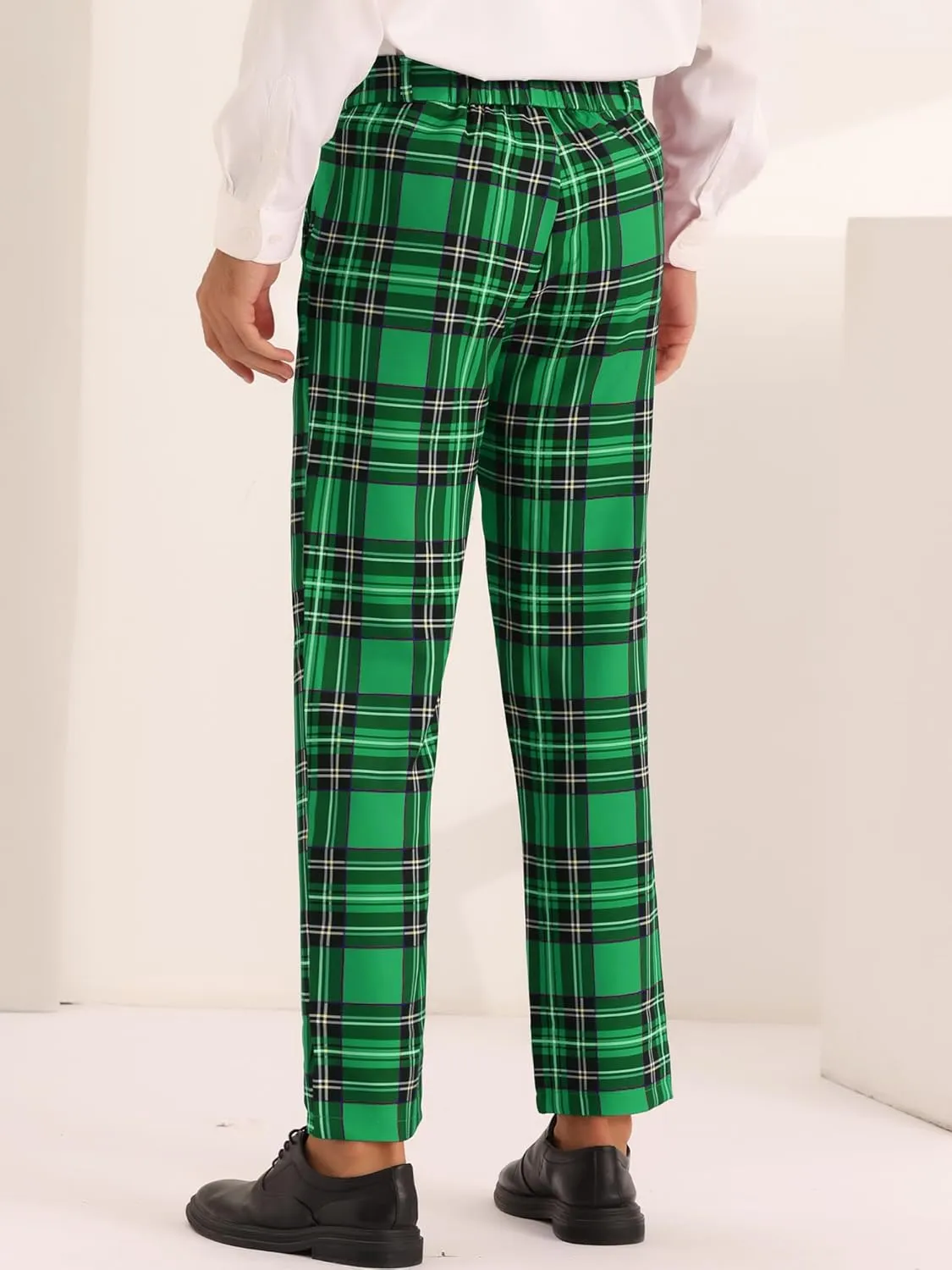 Lars Amadeus Plaid Dress Pants for Men's Slim Fit Straight Leg Formal Tartan Pattern Pants