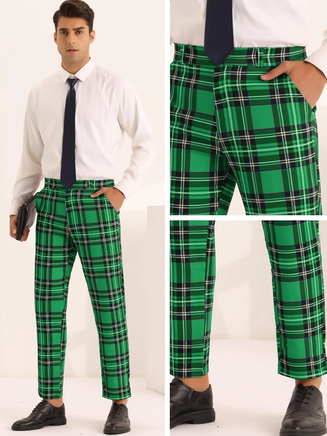 Lars Amadeus Plaid Dress Pants for Men's Slim Fit Straight Leg Formal Tartan Pattern Pants