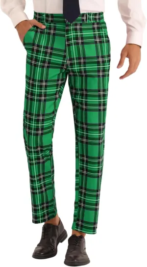 Lars Amadeus Plaid Dress Pants for Men's Slim Fit Straight Leg Formal Tartan Pattern Pants