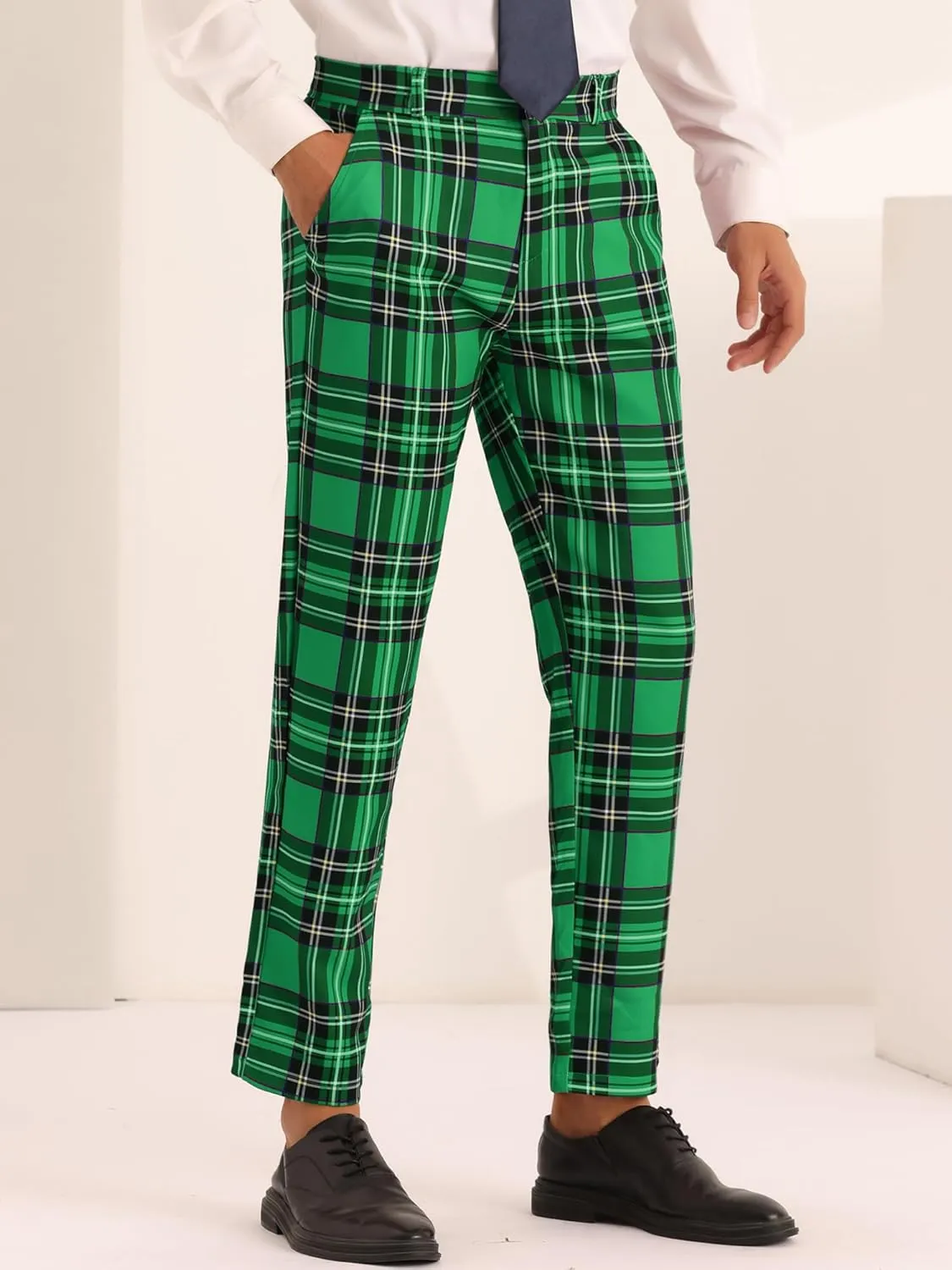 Lars Amadeus Plaid Dress Pants for Men's Slim Fit Straight Leg Formal Tartan Pattern Pants