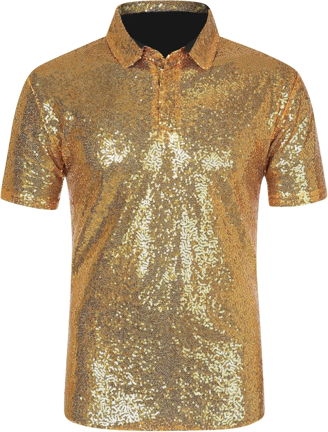 Lars Amadeus Sequin Polo for Men's Sparkle Short Sleeves Club Party Shiny Golf Shirts