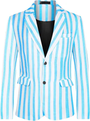 Lars Amadeus Striped Sports Coat for Men's Notch Lapel Color Block Stripes Pattern Blazer