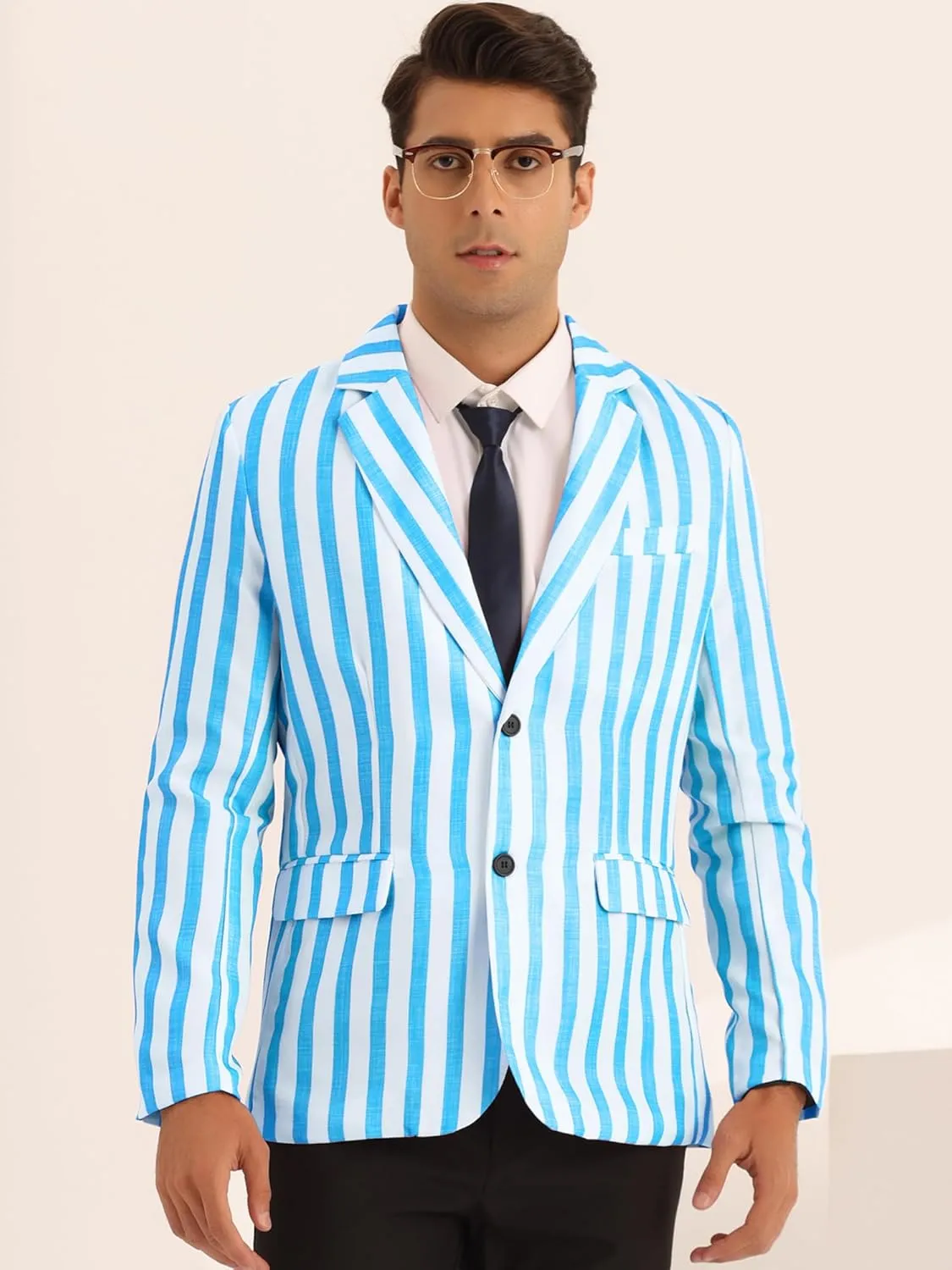 Lars Amadeus Striped Sports Coat for Men's Notch Lapel Color Block Stripes Pattern Blazer