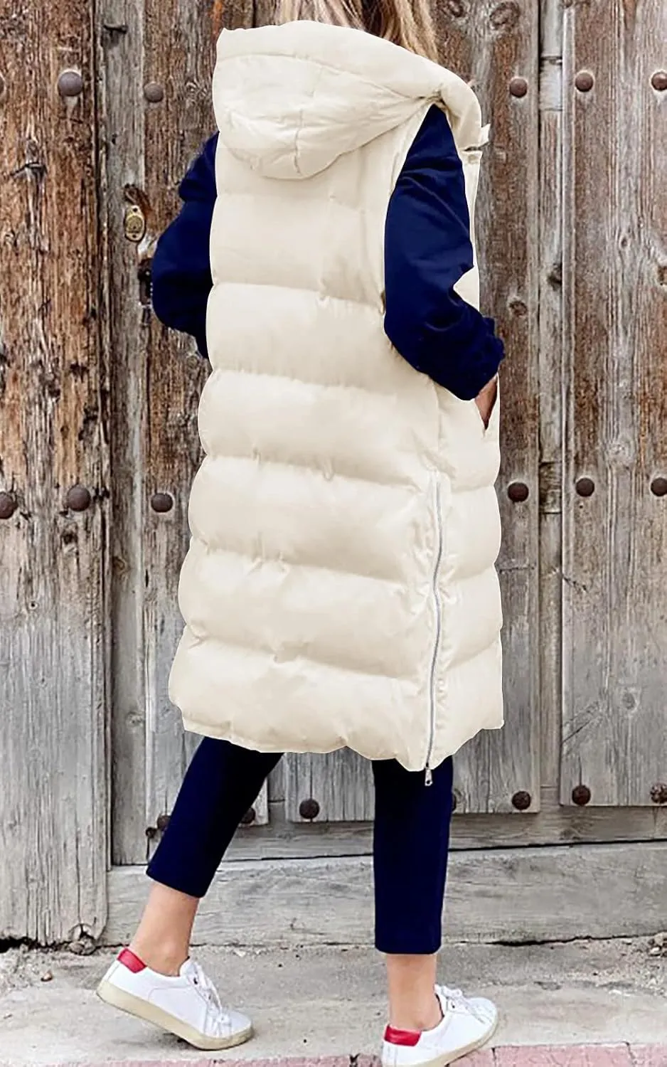 LEANI Womens Long Puffer Vest Full-Zip Hooded Sleeveless Jacket Coats with Pockets
