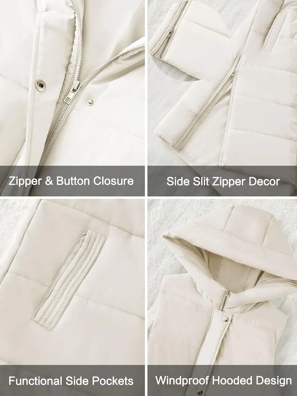 LEANI Womens Long Puffer Vest Full-Zip Hooded Sleeveless Jacket Coats with Pockets