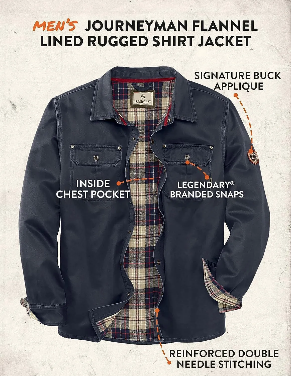 Legendary Whitetails Journeyman Shirt Jacket Flannel Lined Shacket for Men Water-Resistant Coat Rugged Fall Clothing