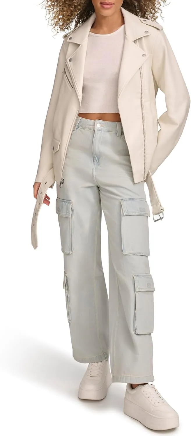 Levi's womens Oversized Faux Leather Belted Motorcycle Jacket (Standard & Plus Sizes)
