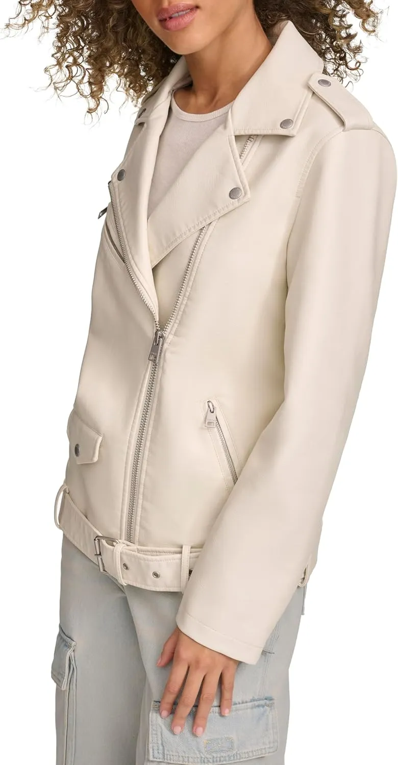 Levi's womens Oversized Faux Leather Belted Motorcycle Jacket (Standard & Plus Sizes)