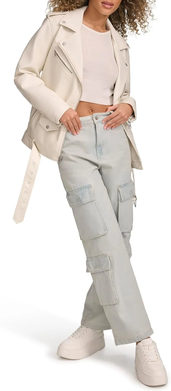 Levi's womens Oversized Faux Leather Belted Motorcycle Jacket (Standard & Plus Sizes)