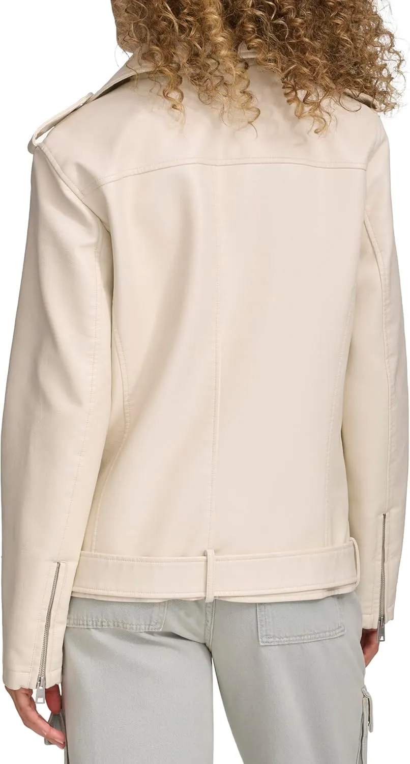 Levi's womens Oversized Faux Leather Belted Motorcycle Jacket (Standard & Plus Sizes)