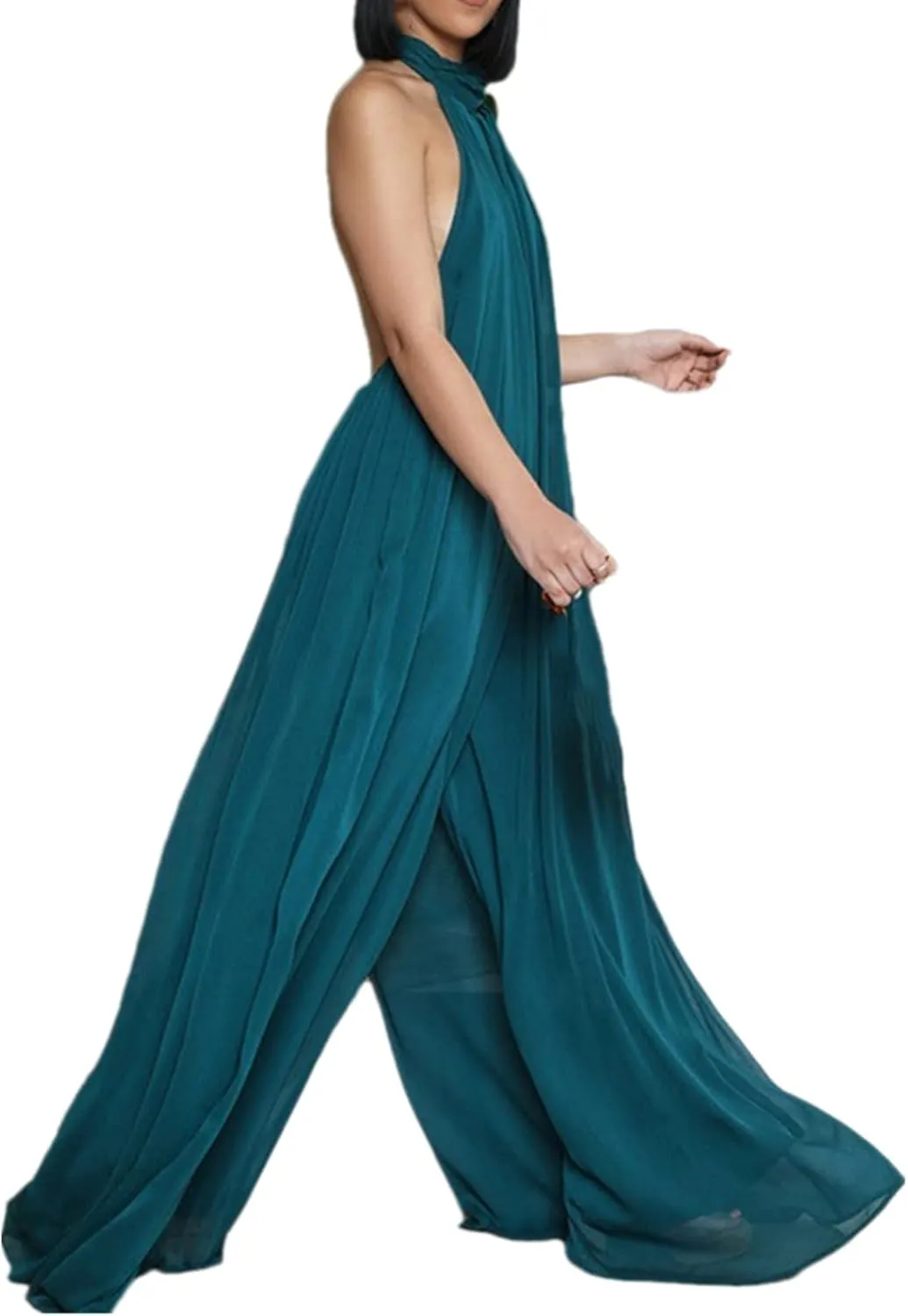 Lisa Colly Women's Sexy Casual Clubwear Wide Leg Jumpsuits Halter Sleeveless Party Chiffon Pants Long Rompers