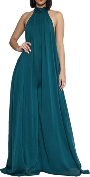 Lisa Colly Women's Sexy Casual Clubwear Wide Leg Jumpsuits Halter Sleeveless Party Chiffon Pants Long Rompers