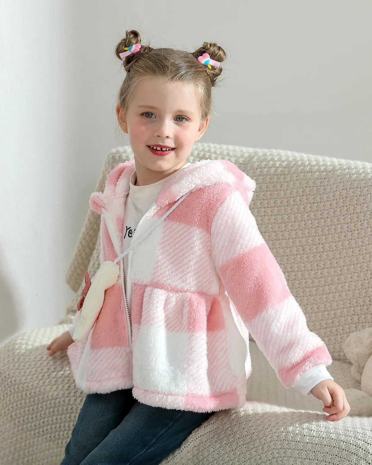 Little Toddler Girl Fleece Jacket Long Sleeve Full Zip Up Hoodies Sweater Warm Winter Coat Outwear Fall Winter Clothes