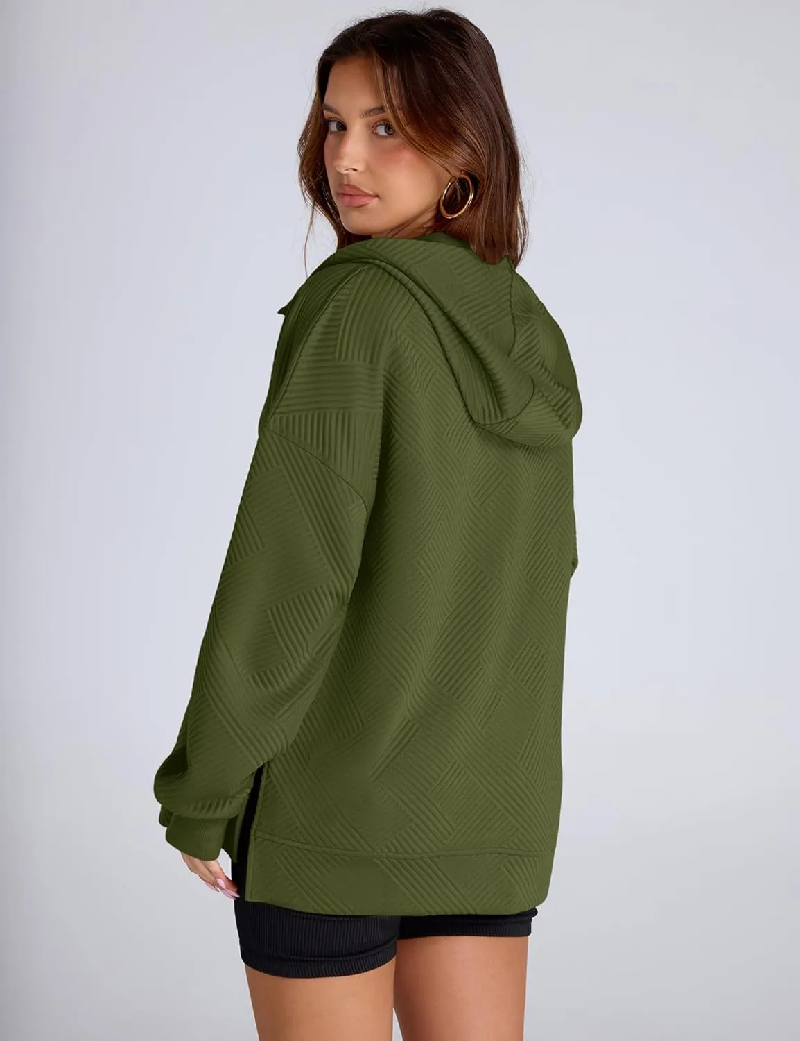 LOMON Womens Oversized Half Zip Hoodies Long Sleeve Textured Casual Sweatshirts Loose Fall Pullover Tops with Pockets