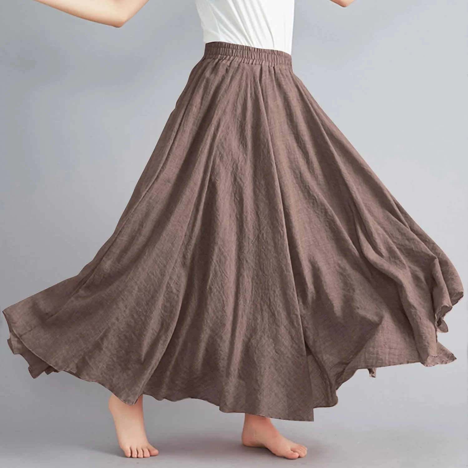 Long Skirts for Women Trendy Vacation Soft Flowy Beach Linen Maxi Skirt Full Length Elastic High Waisted Boho Skirt