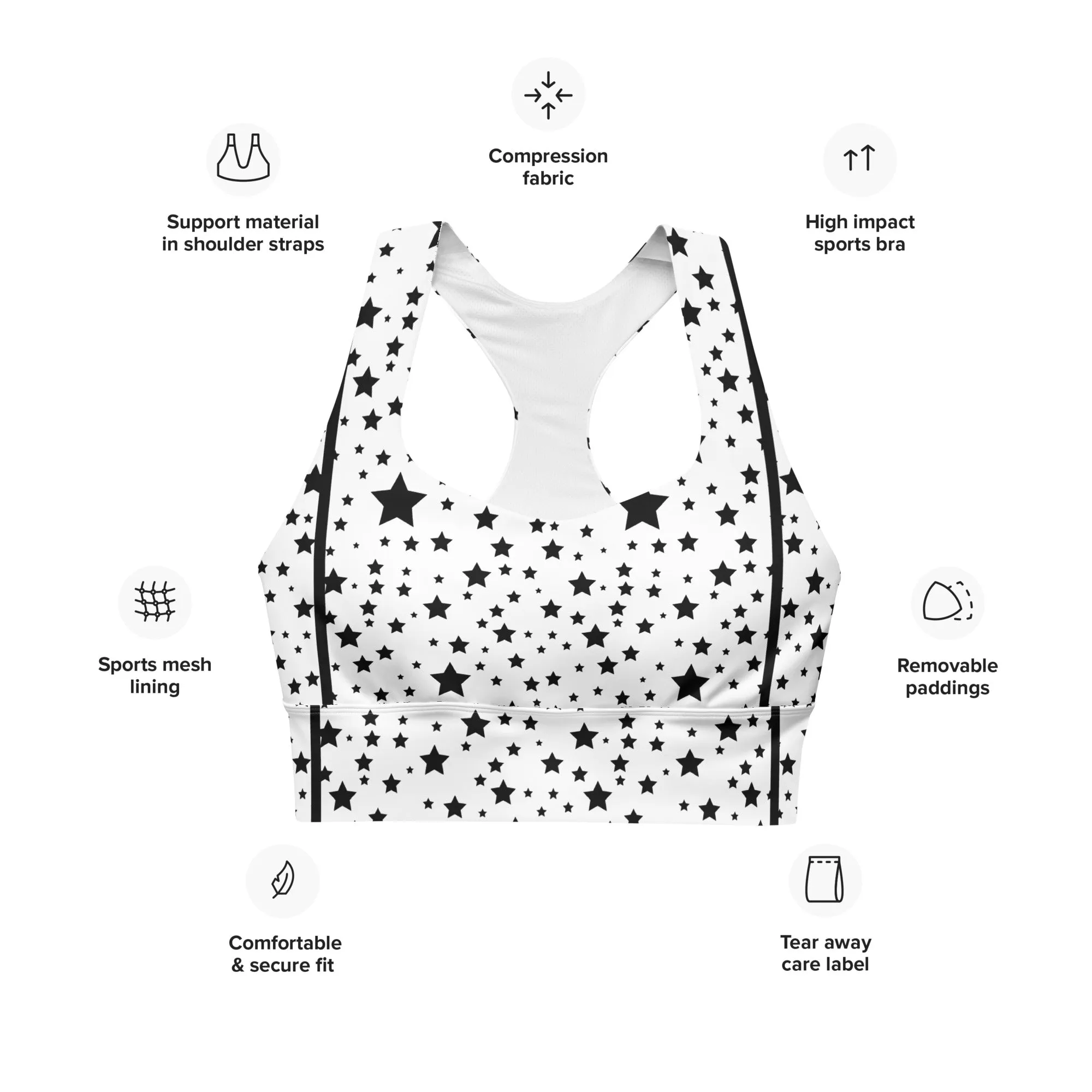 Longline Stars Yoga Sports Bra, lioness-love