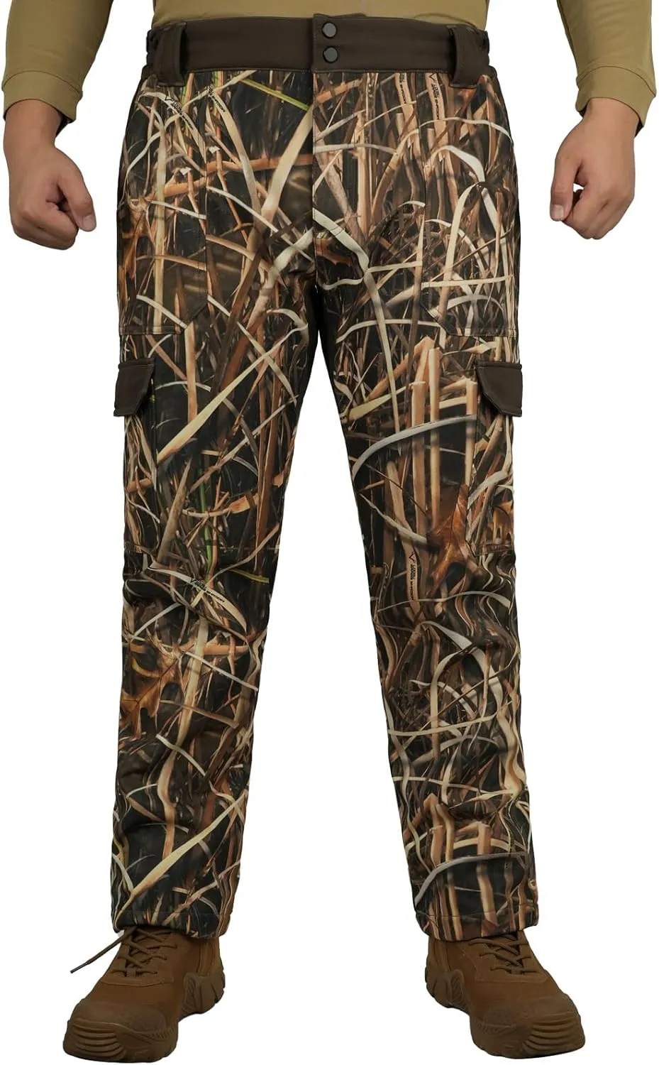 LOOGU Men's Fleece Lined Insulation Camo Hunting Pants Windproof Water-Resistant Softshell Tactical Pants for Men