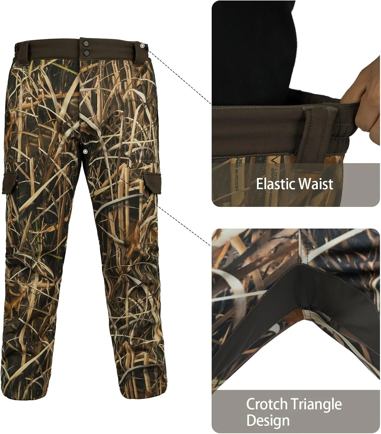 LOOGU Men's Fleece Lined Insulation Camo Hunting Pants Windproof Water-Resistant Softshell Tactical Pants for Men