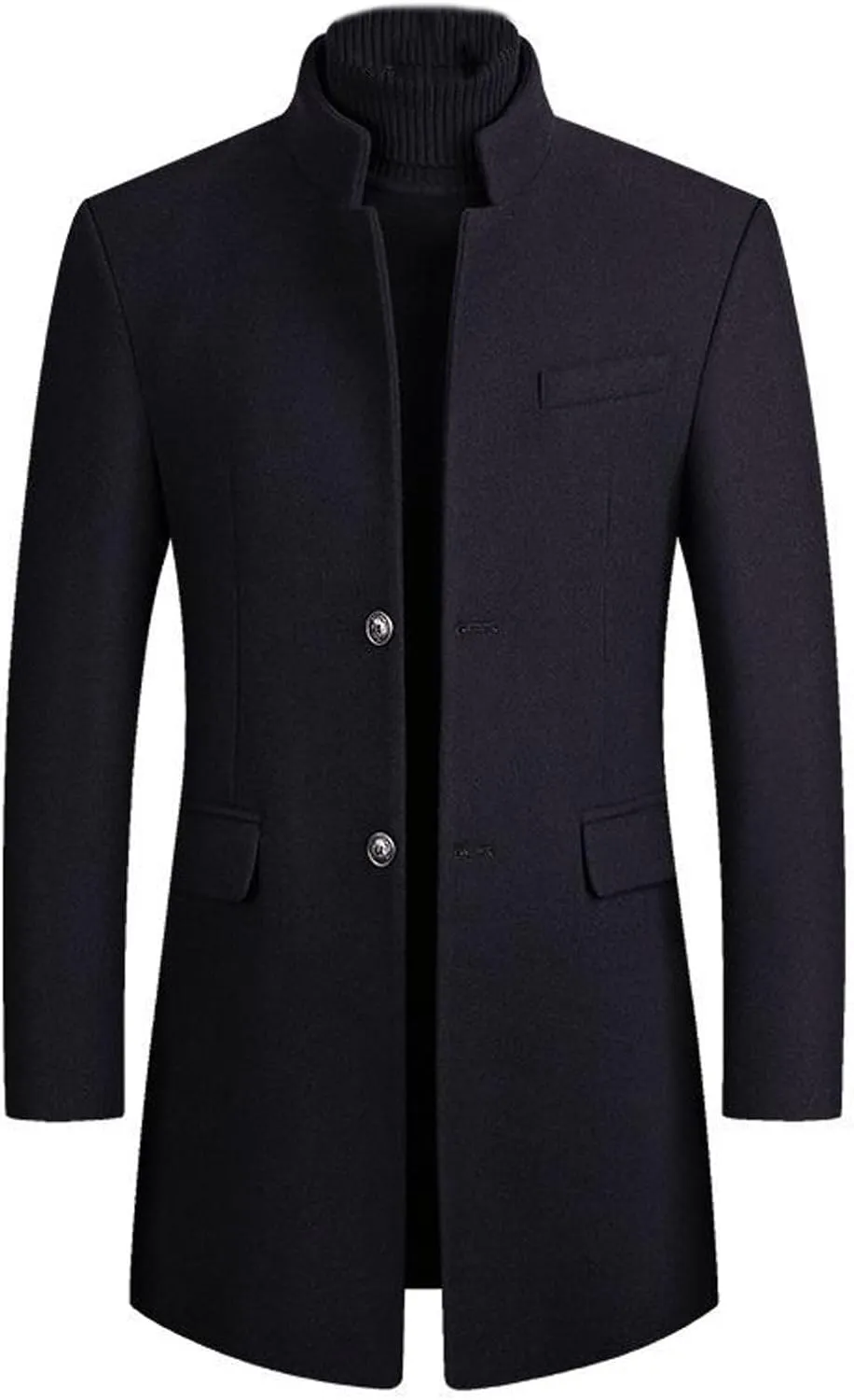 Lu's Chic Men's Wool Pea Coat Single Breasted Winter Slim Fit Thick Quilted Trench Coat Business Casual Jackets & Coats