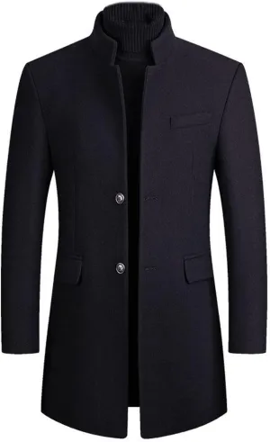 Lu's Chic Men's Wool Pea Coat Single Breasted Winter Slim Fit Thick Quilted Trench Coat Business Casual Jackets & Coats