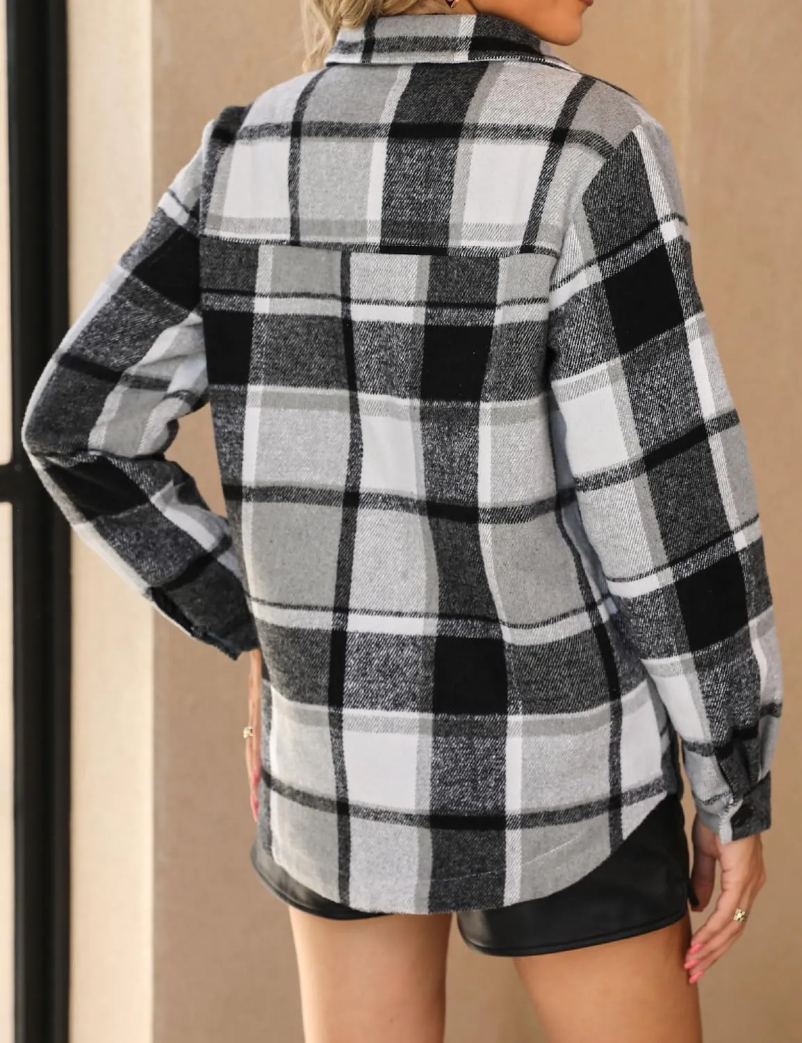 luvamia Plaid Jackets for Women Flannel Quilted Shacket Coats Oversized Button Down Shirts Jacket