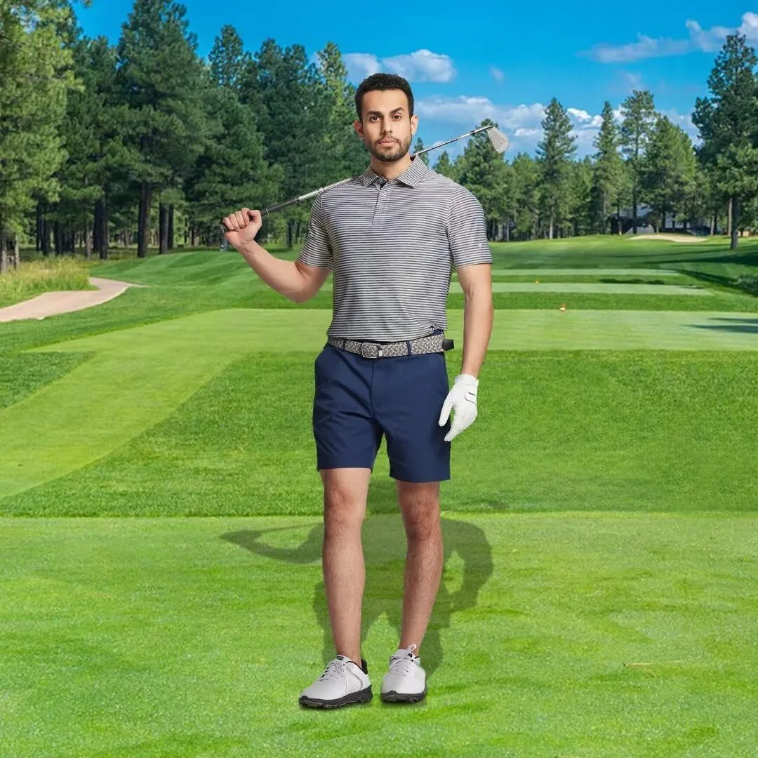 M MAELREG Golf Polo Shirts for Men Short Sleeve Dry Fit Striped Performance Moisture Wicking Collared Casual Mens Golf Shirt