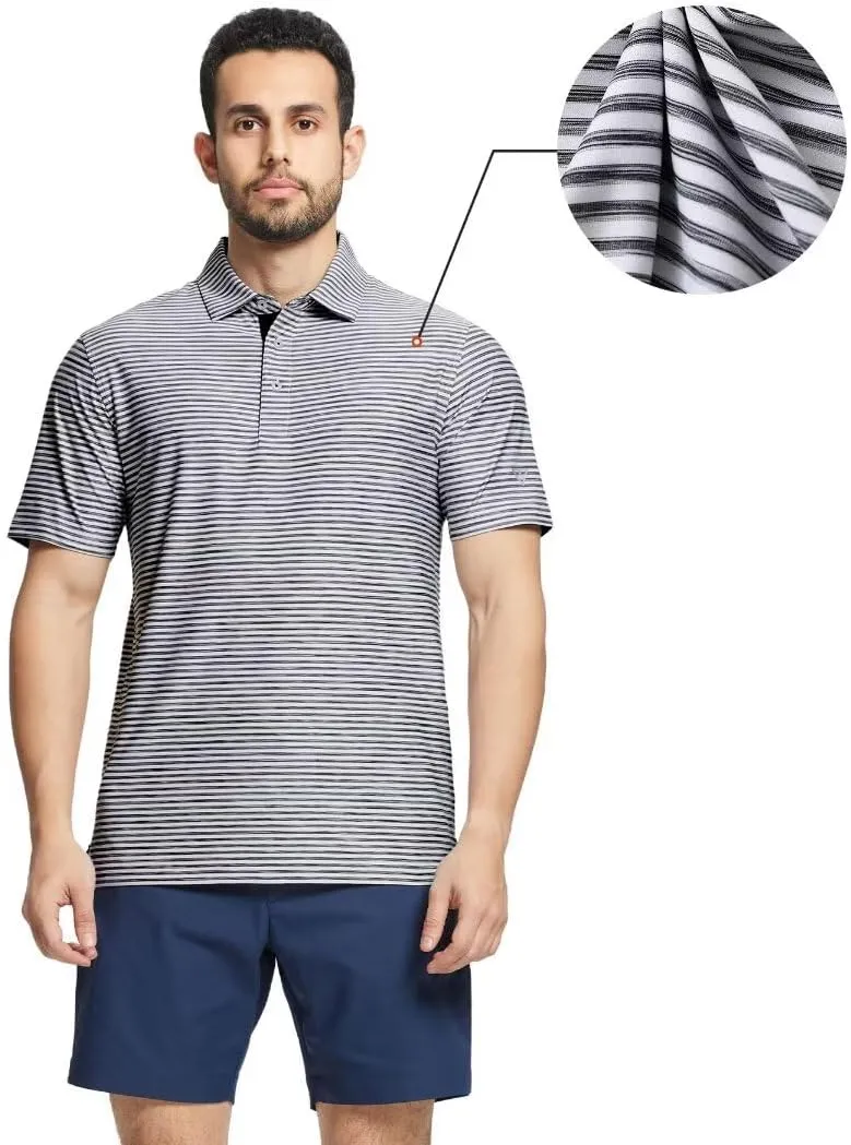 M MAELREG Golf Polo Shirts for Men Short Sleeve Dry Fit Striped Performance Moisture Wicking Collared Casual Mens Golf Shirt