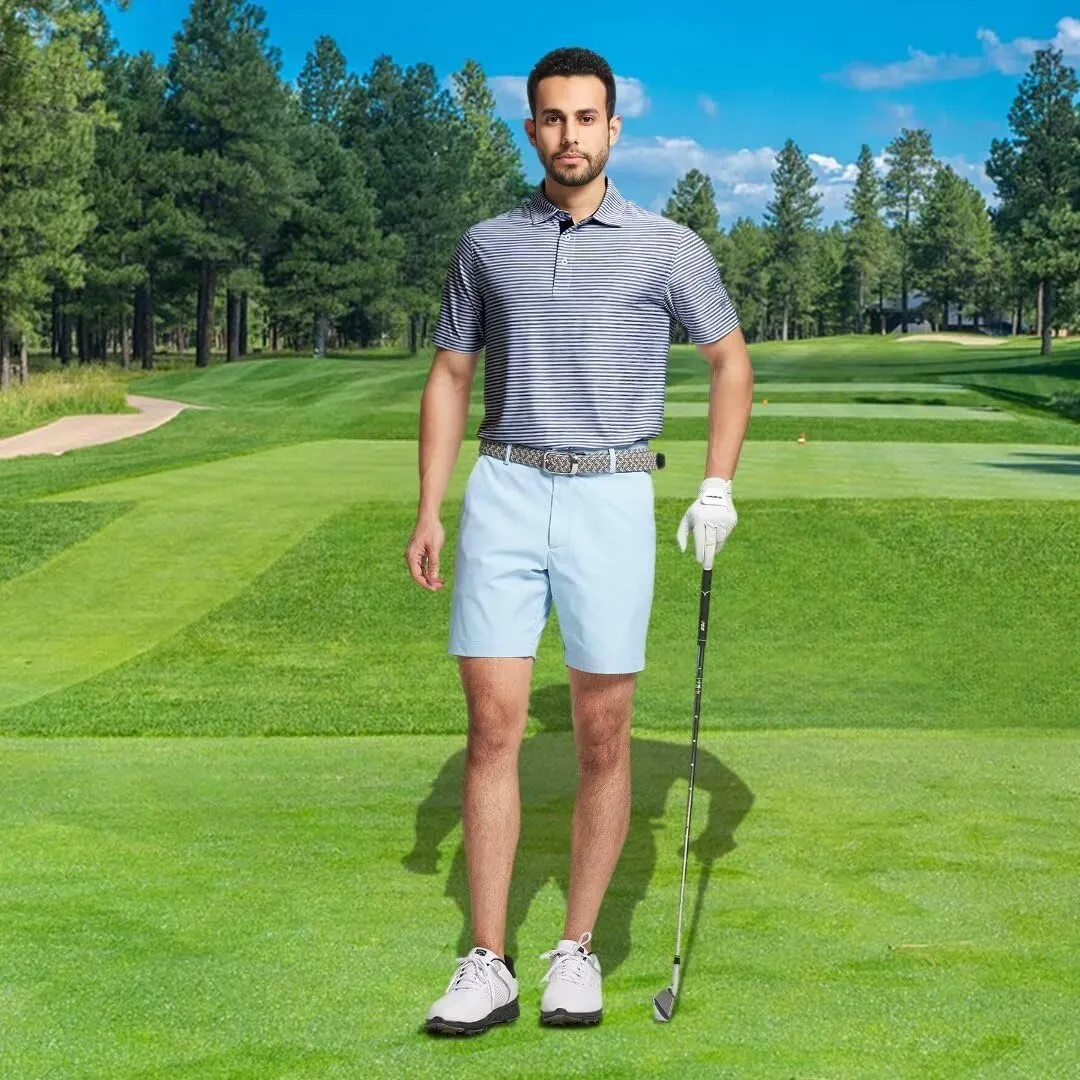 M MAELREG Golf Polo Shirts for Men Short Sleeve Dry Fit Striped Performance Moisture Wicking Collared Casual Mens Golf Shirt