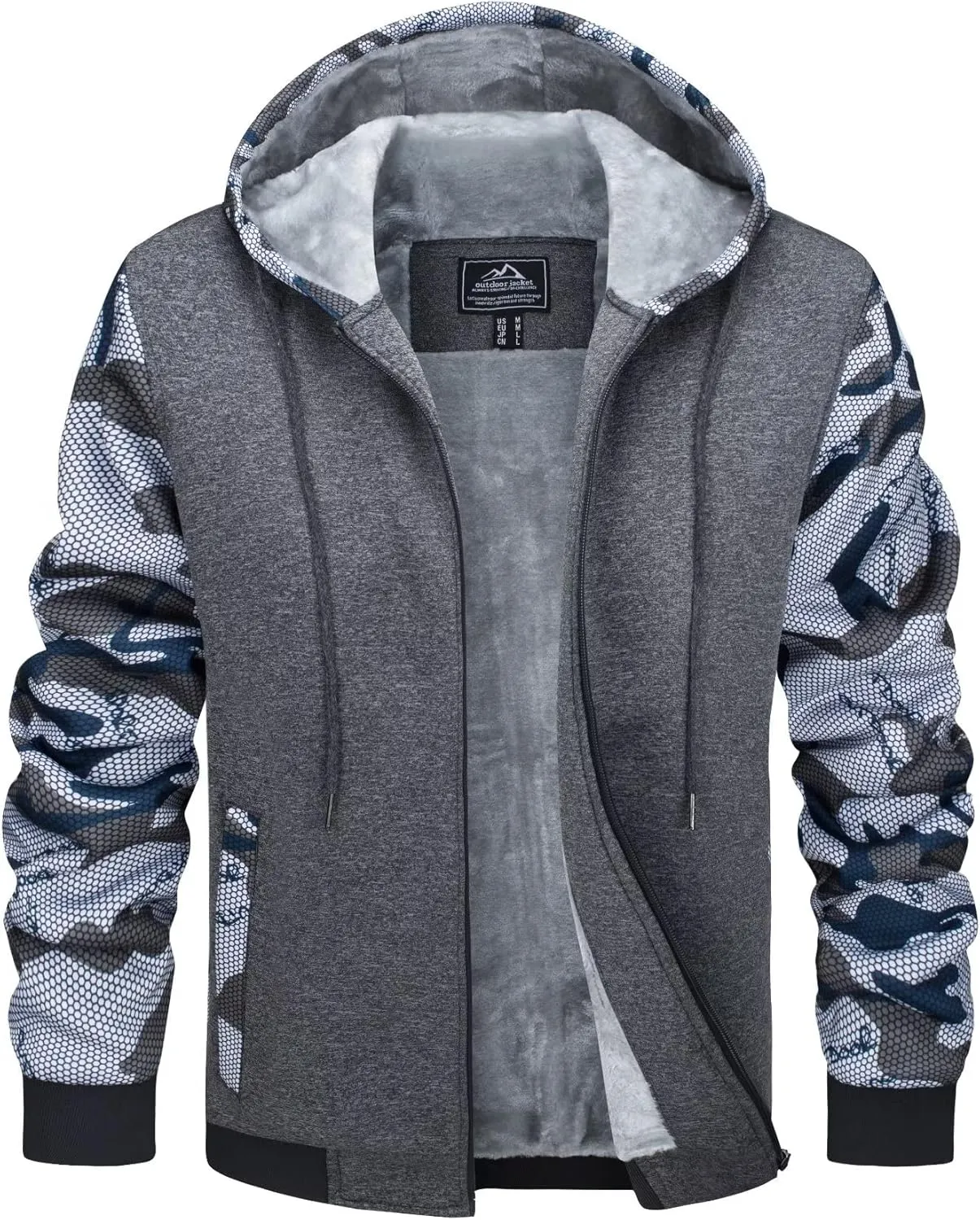 MAGCOMSEN Men's Full Zip Hoodie Fuzzy Fleece Lined Jacket Heavyweight Camo Sweatshirts Winter Coats