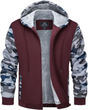MAGCOMSEN Men's Full Zip Hoodie Fuzzy Fleece Lined Jacket Heavyweight Camo Sweatshirts Winter Coats