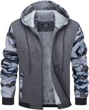 MAGCOMSEN Men's Full Zip Hoodie Fuzzy Fleece Lined Jacket Heavyweight Camo Sweatshirts Winter Coats