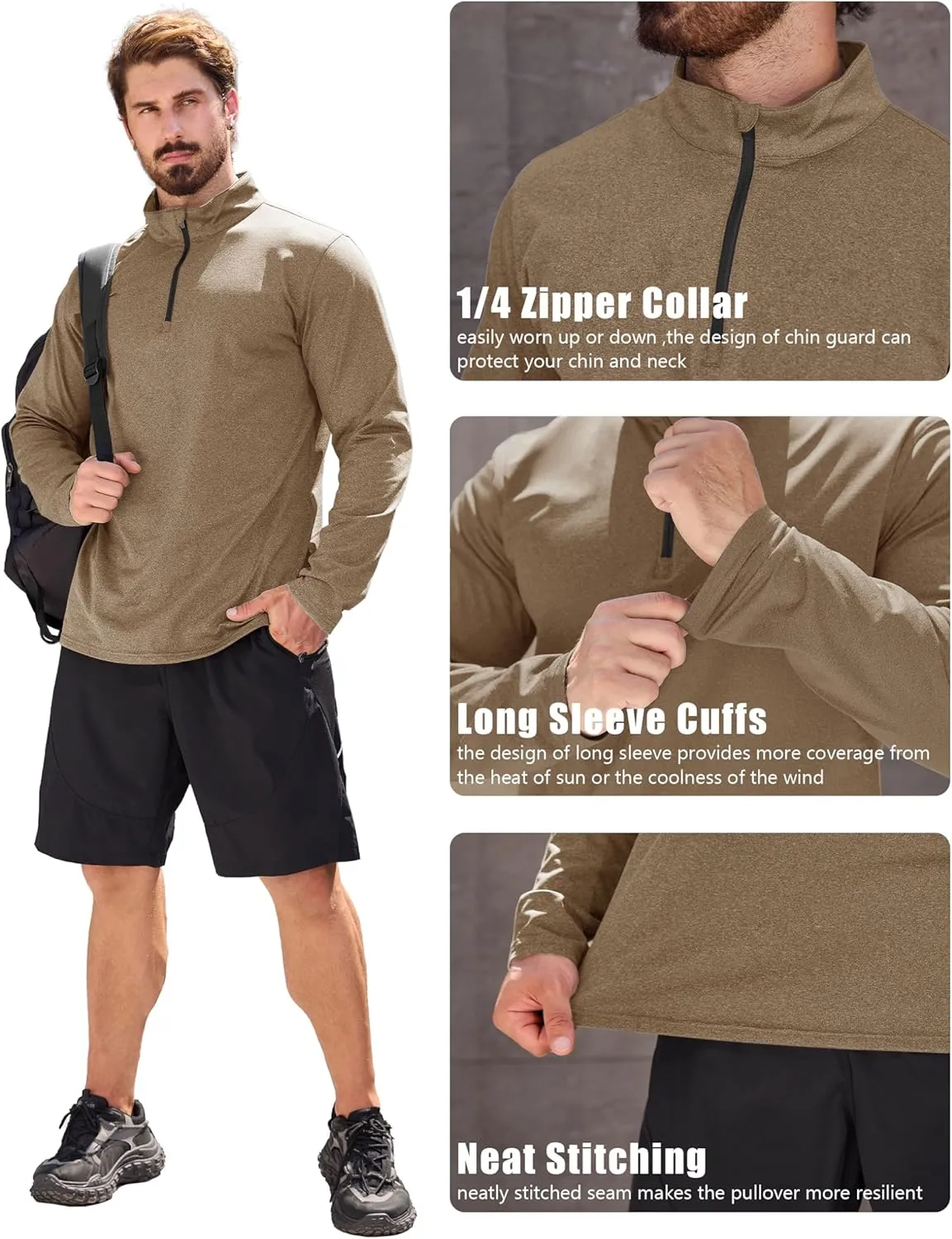 MAGCOMSEN Mens Quarter Zip Pullover Fleece Lined Long Sleeve Golf Shirts 1/4 Zip Thermal Running Athletic Sweatshirts