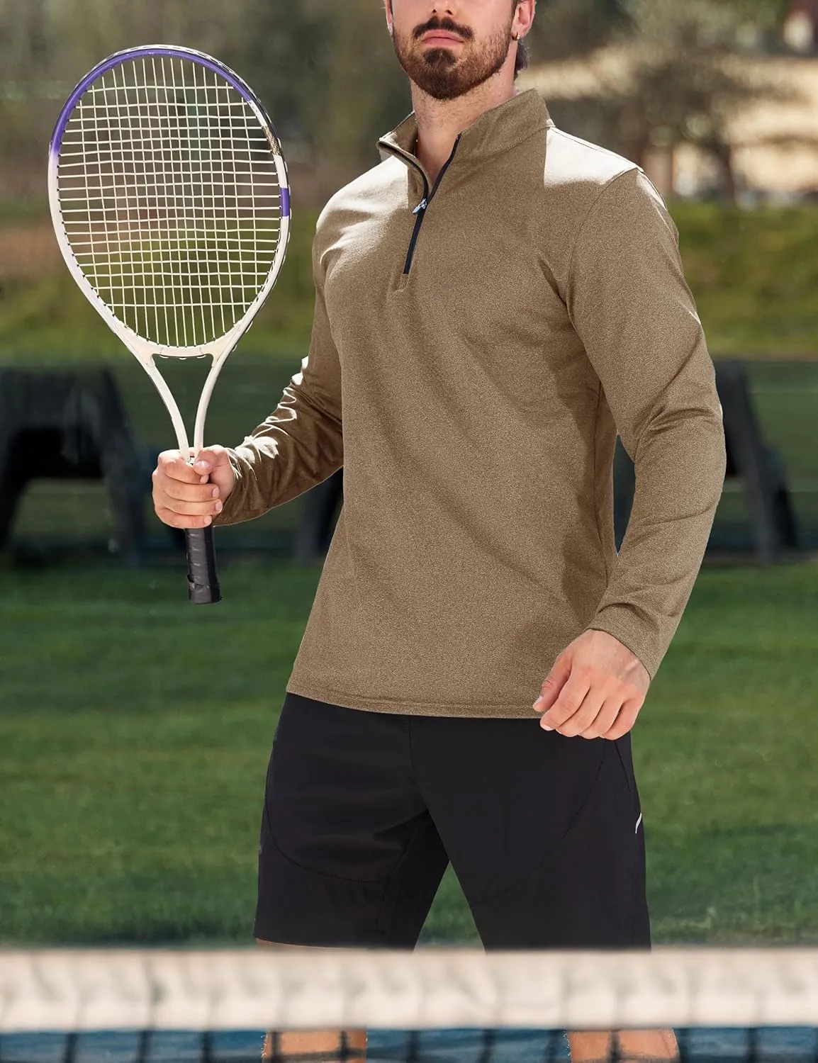 MAGCOMSEN Mens Quarter Zip Pullover Fleece Lined Long Sleeve Golf Shirts 1/4 Zip Thermal Running Athletic Sweatshirts