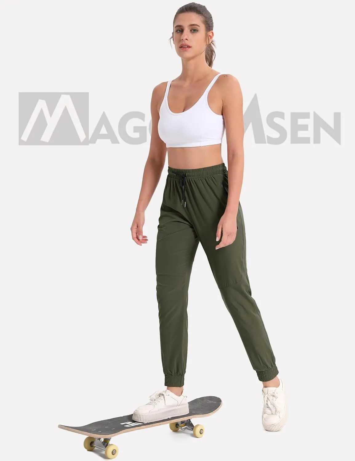 MAGCOMSEN Women's Hiking Cargo Joggers Quick Dry Lightweight Water Resistant Running Athletic Pants with 2 Pockets