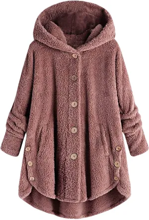 maisdgop Fleece Jackets for Women Cute Cat Ear Fleece Hooded Sweatshirt Solid Warm Winter Oversized Outwear With Pockets