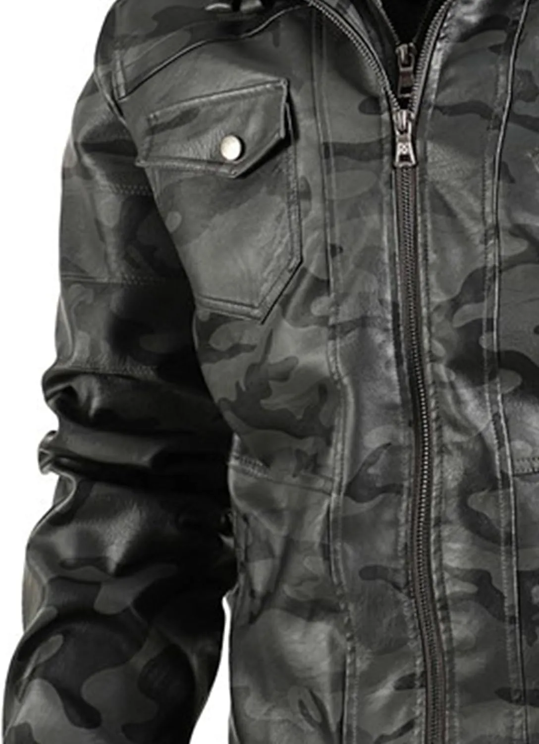Maiyifu-GJ Casual Motorcycle Jacket for Men Faux Leather Windproof Moto Coat Vintage Bomber Hoodie with Removable Hood