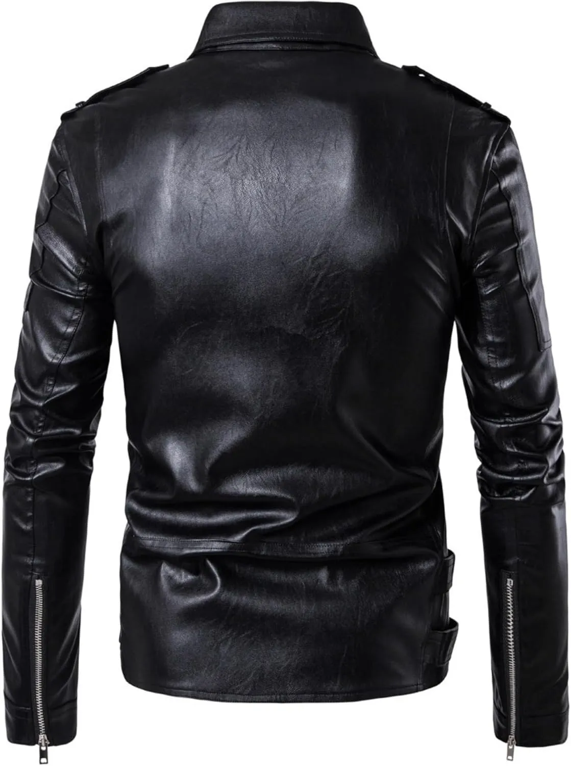Maiyifu-GJ Men Faux Leather Motorcycle Jacket Asymmetric Zipper Slim Outwear Overcoat Retro Notched Lapel Pu Biker Coat (BlackA2,Large)